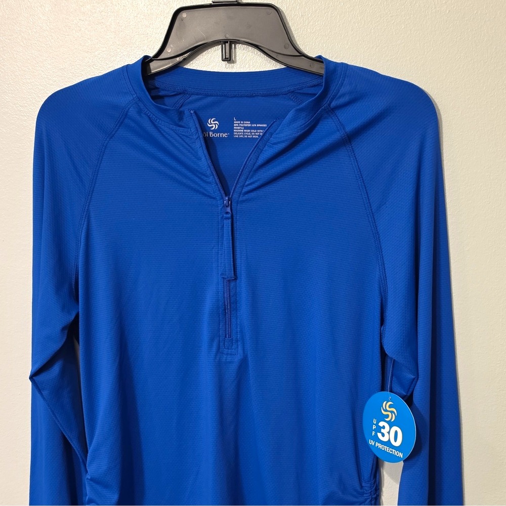 Sol Borne Men's 1/4 Zip Collared Pullover Blue Poly/Spandex UV L #337